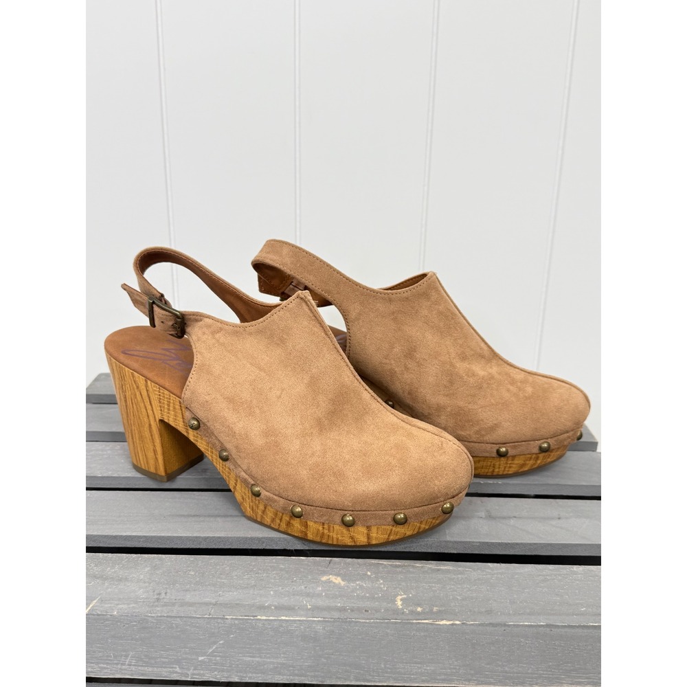 Zodiac Tan Chessa-Clog Suede Slingback Studded Studded Women 8.5 Boho Retro NWOT
